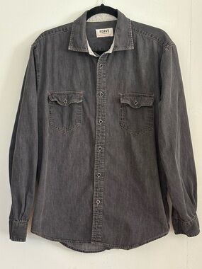 Agave Denim, Long Sleeve Button Up Gray Wash Denim Shirt, Size Men’s Large